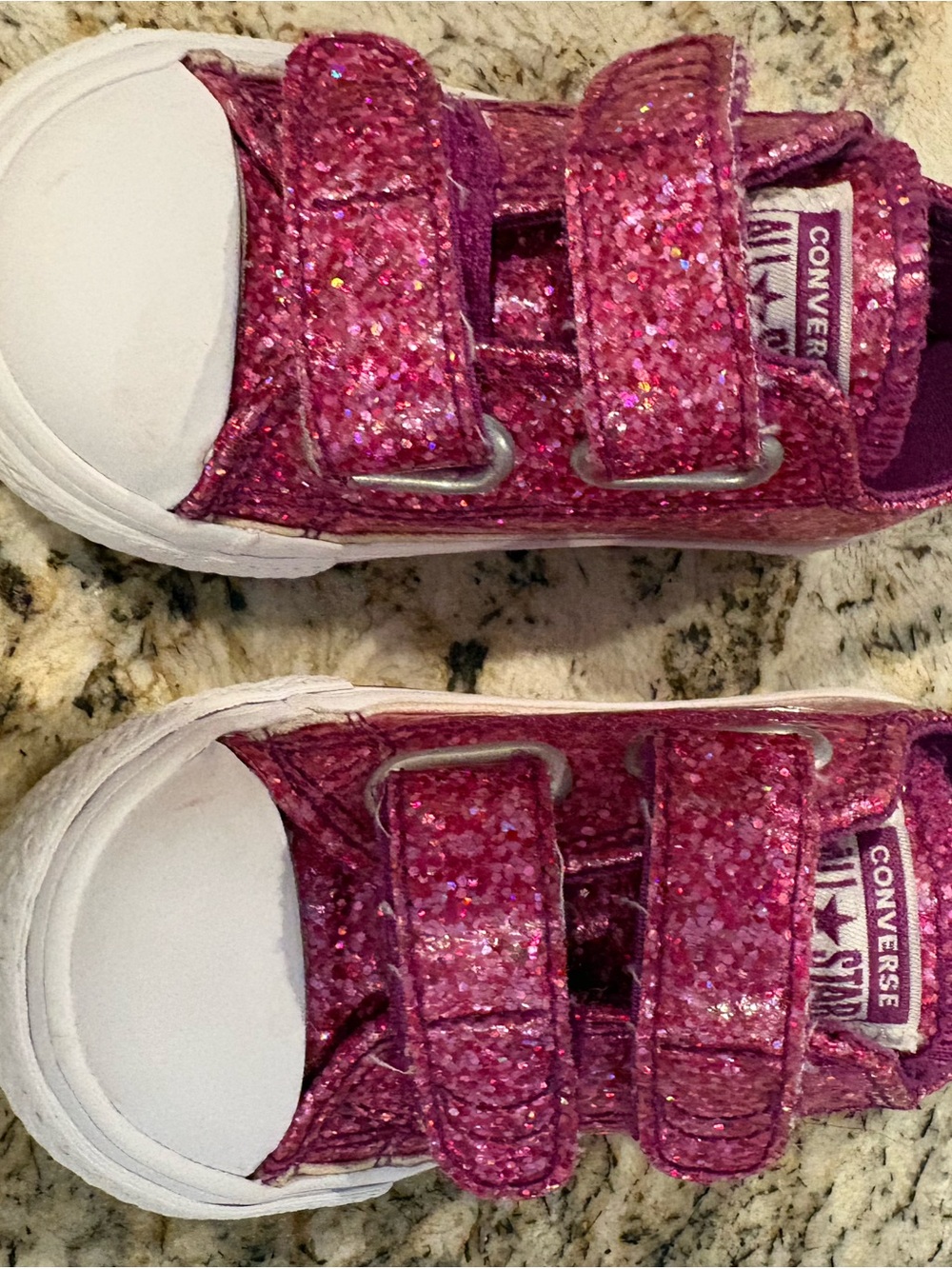 EUC Converse Kids Glitter Magenta Velcro Low-Top Sneakers